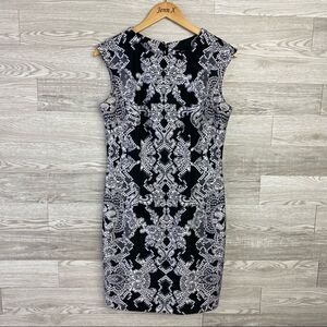 R&K Black&White Lacy Print Sheath Sleeveless dress